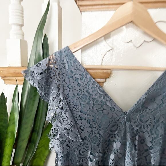 Madewell Blue Lace Overlay V-Neck Flutter Sleeve A-Line Mini Dress Size 4 - Picture 8 of 8